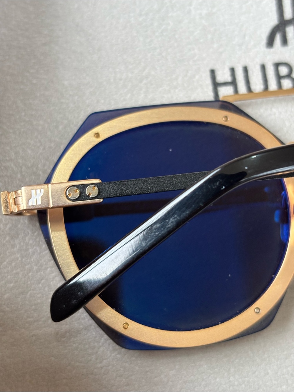 Hublot Gold Round Metal Sunglasses with Black Lenses - Picture 6 of 7